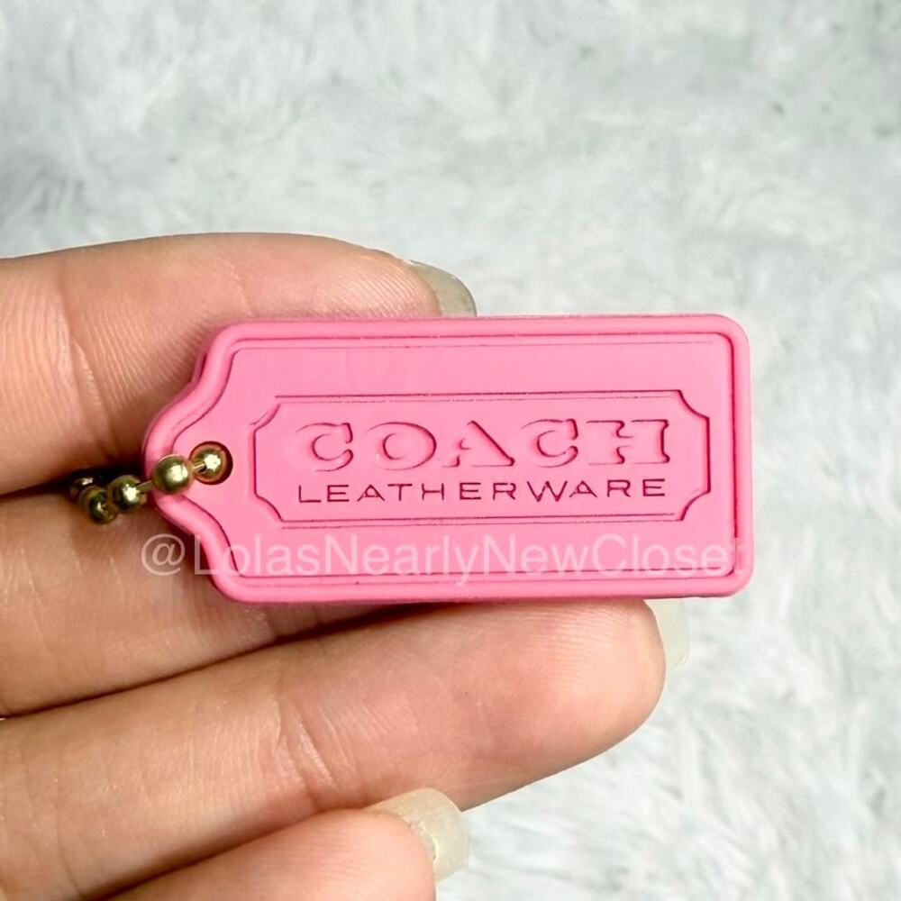 1" COACH Pink Leatherware Silicone Rubber Fob Bag Charm Hang tag Hangtag